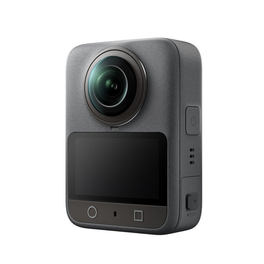 Osmo 360 Adventure Combo camera with dual lenses and touchscreen displaying sleek design for immersive 360° video.