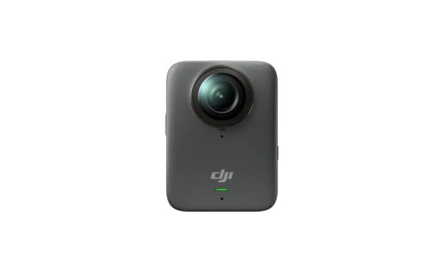 Osmo 360 camera front view with 8K video capability and low-light performance for stunning photography.