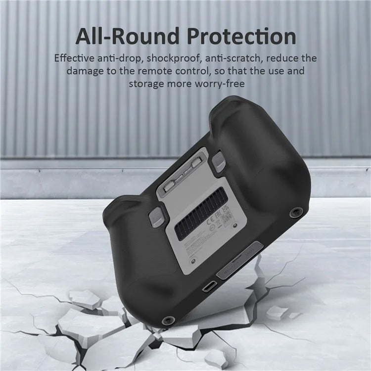 DJI Mini 3 Pro Smart RC silicone cover showing anti-drop and shockproof design for effective remote protection.