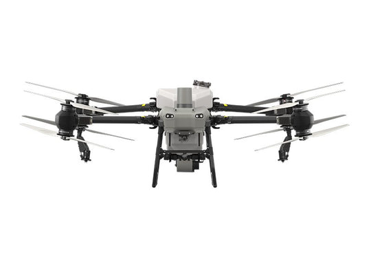 DJI AGRAS T50 agricultural drone featuring a dual pump and adjustable dual atomizing centrifugal sprinklers.