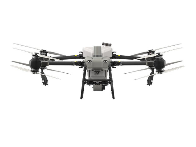 DJI AGRAS T50 agricultural drone featuring a dual pump and adjustable dual atomizing centrifugal sprinklers.