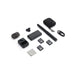Osmo 360 Adventure Combo accessories laid out, including camera, lens, batteries, and carrying pouch.