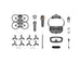 DJI Avata 2 FPV drone kit with controller, goggles, propellers, and accessories arranged flat.