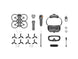 DJI Avata 2 FPV drone kit with controller, goggles, propellers, and accessories arranged flat.
