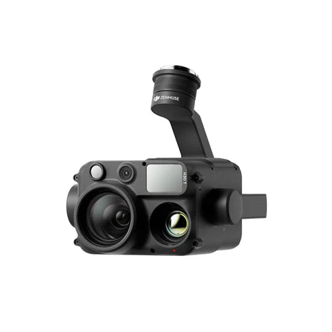 DJI H30T camera with dual lenses and gimbal for enhanced aerial imaging and video stabilization.