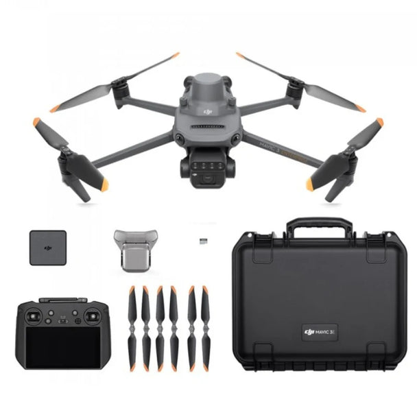 DJI Mavic 3 Enterprise Multispectral drone with accessories including remote, propellers, and carrying case.