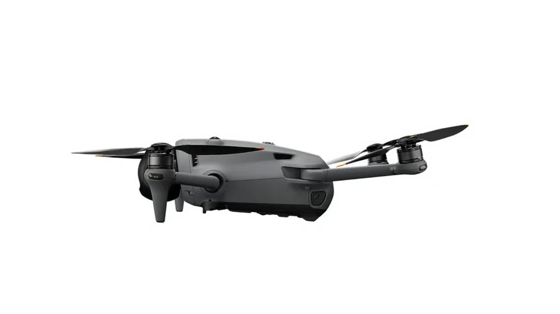 DJI Mavic 4 Pro drone side view showcasing sleek design and propellers for aerial photography.