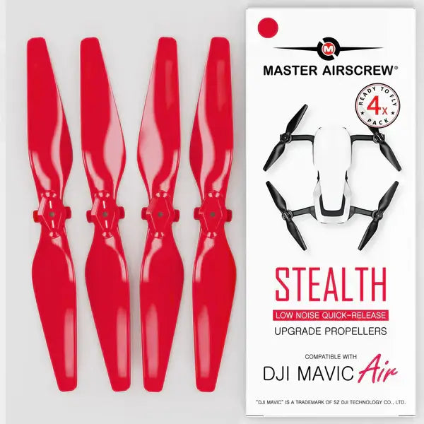 DJI Mavic Air STEALTH upgrade propellers in red, designed for low noise and improved flight performance.