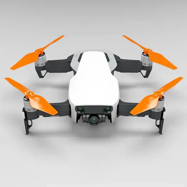 DJI Mavic Air drone with STEALTH upgrade propellers in orange for improved performance and quiet operation.