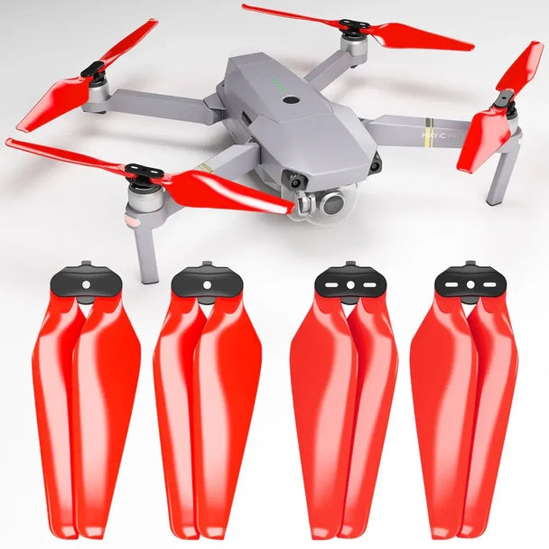 DJI Mavic Pro drone with red STEALTH upgrade propellers set, showcasing longer flight time and low-noise operation.