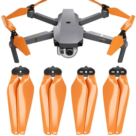DJI Mavic Pro drone with four orange STEALTH upgrade propellers for enhanced flight performance and noise reduction.