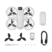DJI Neo Drone in white with accessories including propellers, battery, and charging cable, ideal for indoor and outdoor use.