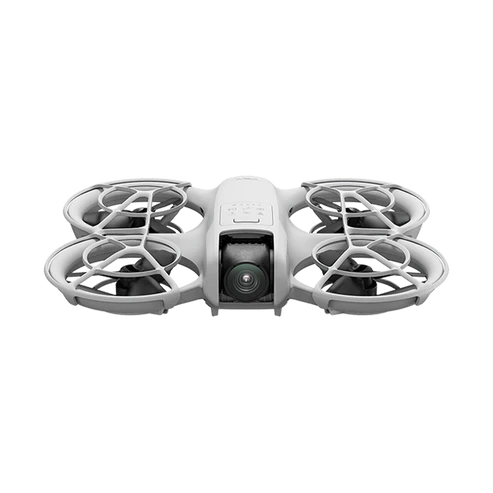 DJI Neo Drone in gray color, compact design with four propellers and built-in camera for indoor and outdoor use.
