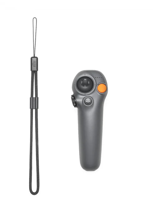 DJI remote controller with strap designed for the DJI Neo drone, featuring a compact design and user-friendly controls.
