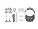 DJI Neo Motion Fly More Combo components including drone, controller, battery, propellers, and headset.
