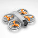 DJI Neo drone with orange STEALTH upgrade propellers on a gray body, designed for silent and efficient flight.