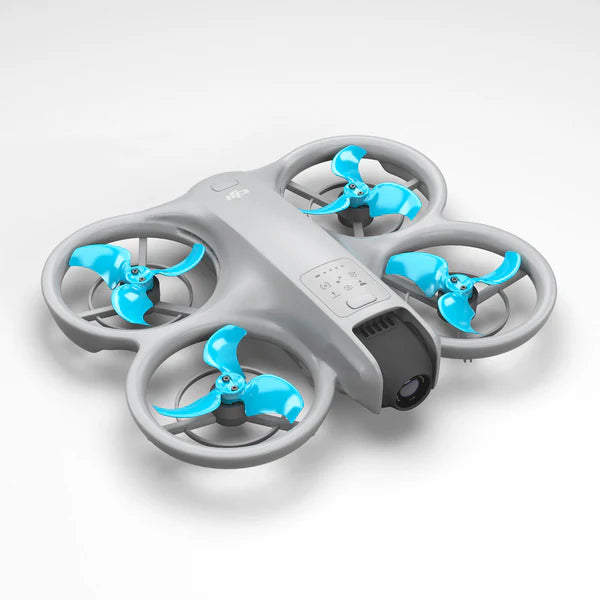 DJI Neo drone with blue STEALTH upgrade propellers, designed for silent, powerful, and precise flight performance.