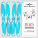 DJI Phantom 4 STEALTH propellers in blue, upgrade kit featuring low-noise quick-release design for improved flight performance.