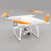 DJI Phantom 4 drone with orange STEALTH propellers, featuring enhanced flight time and low-noise performance.