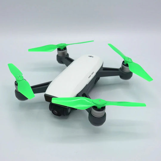 DJI Spark drone with STEALTH Upgrade Propellers in green for low-noise, high-performance flying.