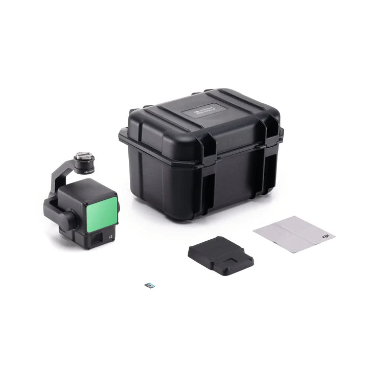 DJI Zenmuse L2 LiDAR solution components including sensor, protective case, and accessories.