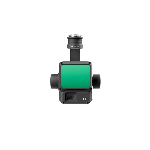 DJI Zenmuse L2 LiDAR camera front view with green sensor and RGB mapping capabilities.