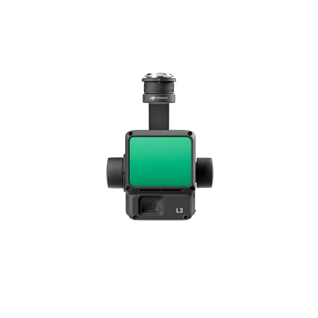 DJI Zenmuse L2 LiDAR camera front view with green sensor and RGB mapping capabilities.