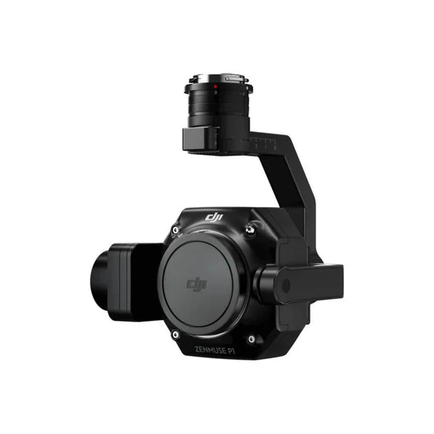 DJI Zenmuse P1 camera on a 3-axis gimbal, designed for photogrammetry with a 45MP full-frame sensor.