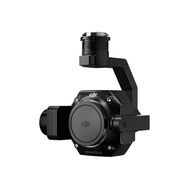 DJI Zenmuse P1 camera on a 3-axis gimbal, designed for photogrammetry with a 45MP full-frame sensor.