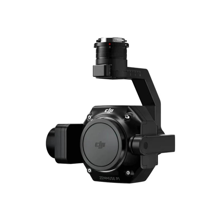 DJI Zenmuse P1 camera on a 3-axis gimbal, designed for photogrammetry with a 45MP full-frame sensor.