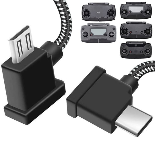 Remote controller cable for DJI drones like Mavic Mini, Mavic 2 Pro, and Spark, featuring USB connectors.