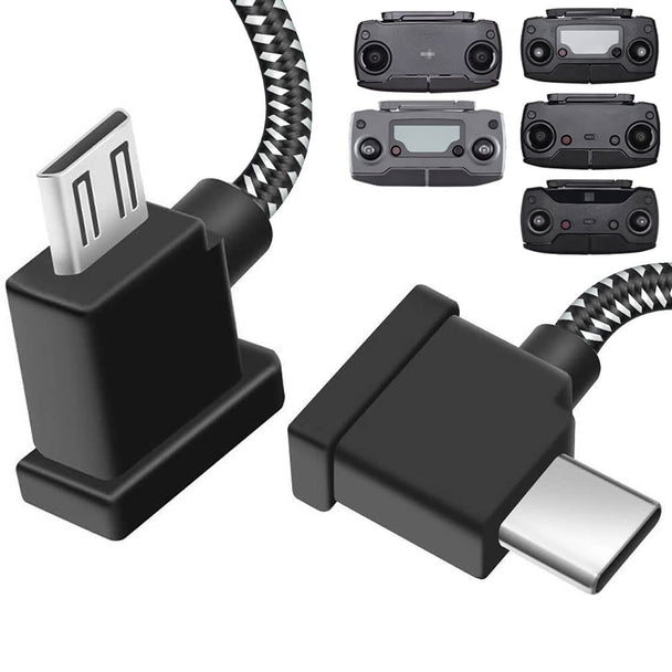 Remote controller cable for DJI drones like Mavic Mini, Mavic 2 Pro, and Spark, featuring USB connectors.